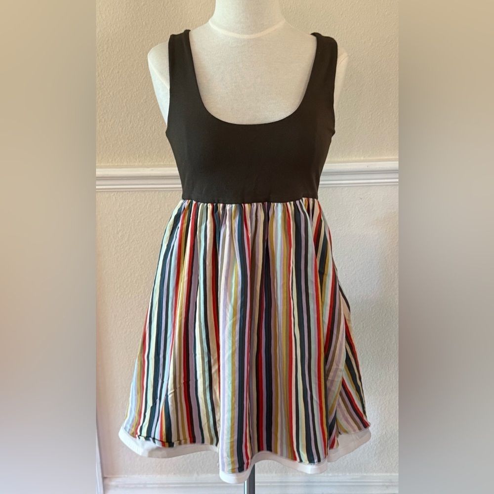 Alice + Olivia Black Top with Multicolor Striped Skirt Mini Dress